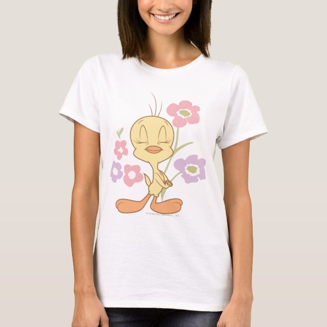 Tweety Rosa Lila blommor Tee Shirt (Framsida)