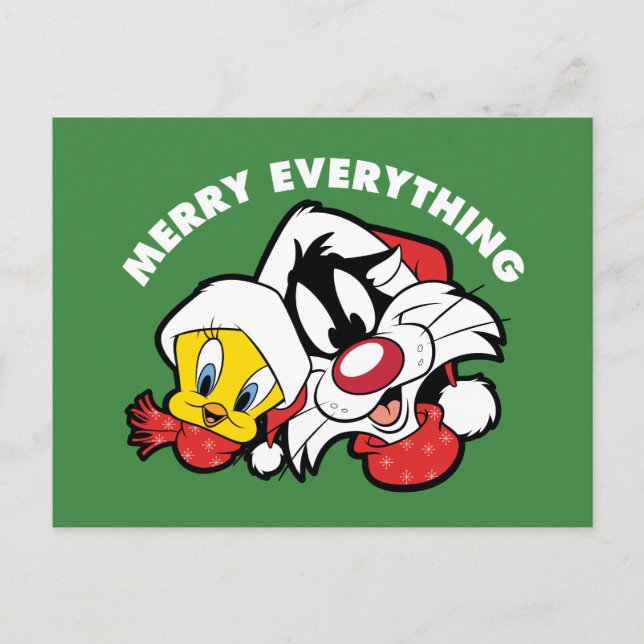 TWEETY™ & SYLVESTER™ "Merry All" Helg Vykort (Framsida)