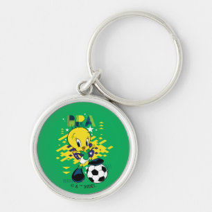 TWEETY™ Team Brasil Fotbollsgrafik Rund Silverfärgad Nyckelring