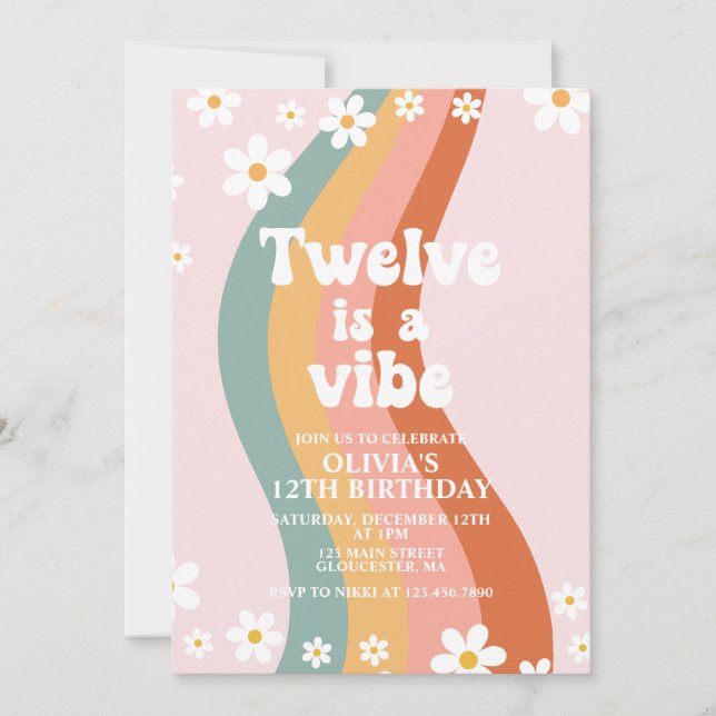 Twelve is a Vibe groovy regnbåge 12-årsdag In Inbjudningar (Framsida)
