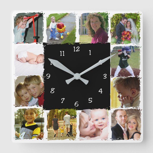 Twelve personal Photos Wall Clock Fyrkantig Klocka (Framsida)