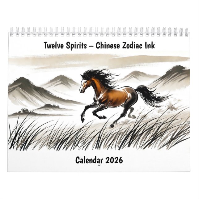 Twelve Spirits – Chinese Zodiac Ink Calendar 2026 Kalender (Omslag)