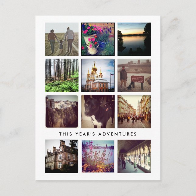 Twelve Square Photo Collage Happy Holiday Postcard Helg Vykort (Framsida)