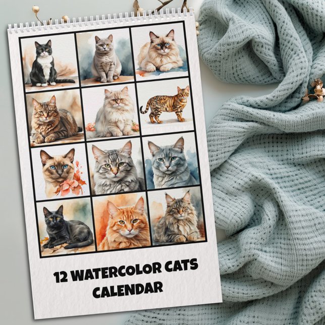 Twelve Watercolor Cats Calendar Kalender (Skapare uppladdad)