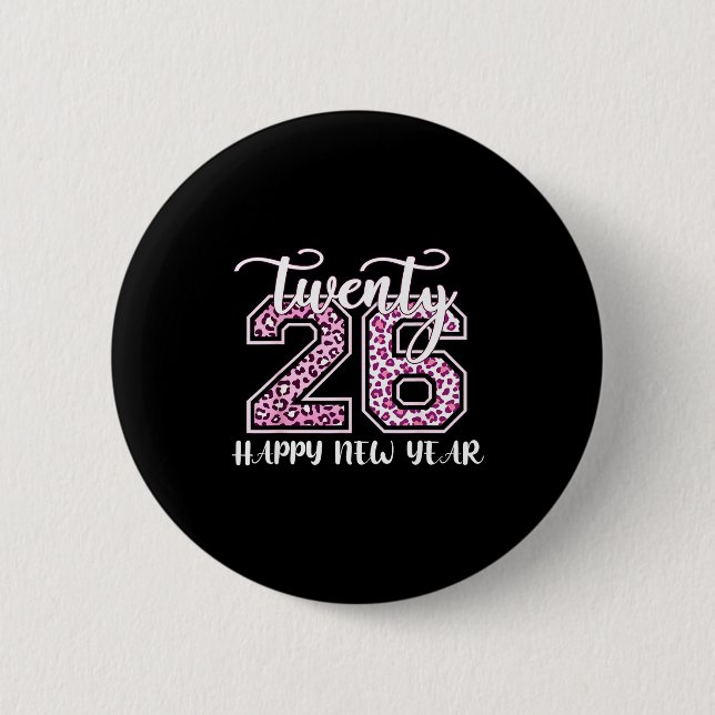 Twenty 26 2026 Happy New Year Leopard Pattern Wome Knapp (Framsida)