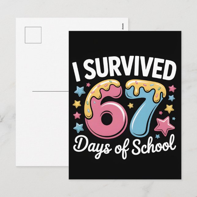 Twenty 67 Days Of School Celebration Postcard 2025 Helg Vykort (Fram/baksida)