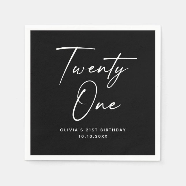 Twenty One 21st Birthday | Elegant Black Modern Pappersservett (Framsidan)
