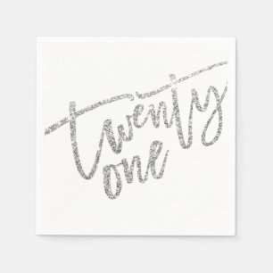 TWENTY-ONE, modernt skript glam silver glitter 21: Pappersservett