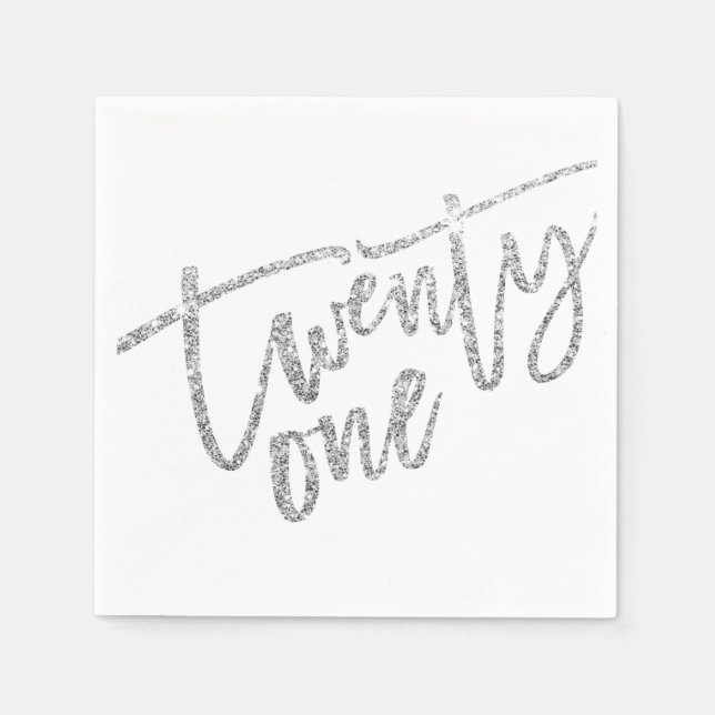 TWENTY-ONE, modernt skript glam silver glitter 21: Pappersservett (Framsidan)
