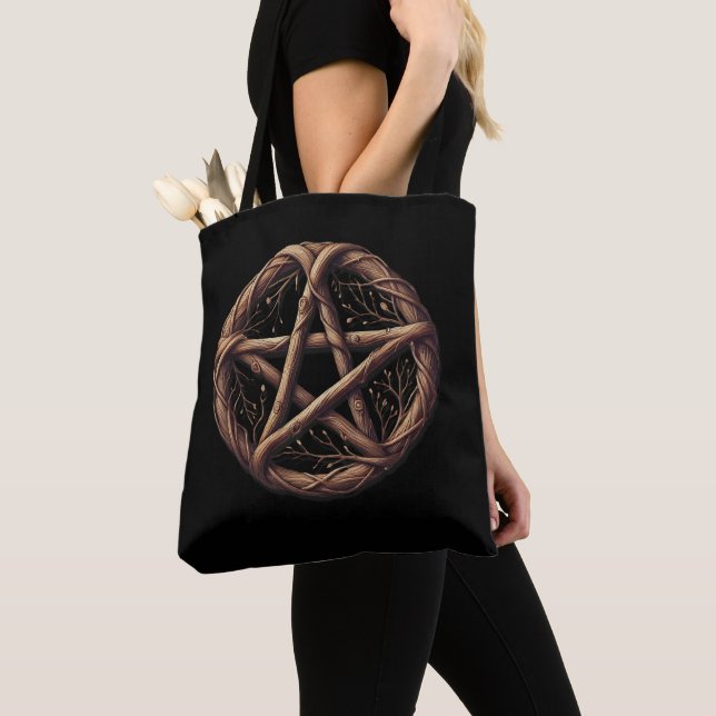 Twig Pentacle Wiccan Pentagram valfri Färg Tygkasse (Närbild)
