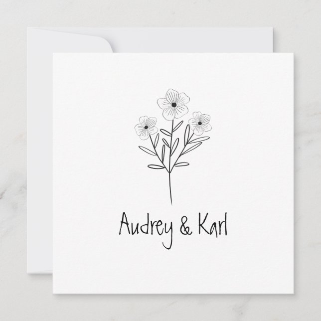 Twigs and Flowers Monogrammed Modern & Minimalist Inbjudningar (Framsida)