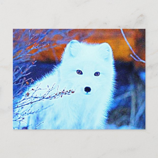 *~* Twigs AP18 Snö Fox White Arctic Polar Fox Vykort (Framsida)