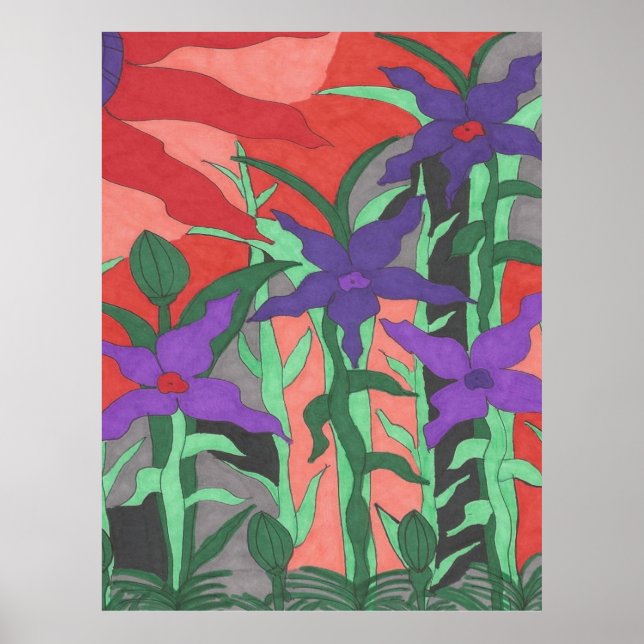 Twilight Blommigt Garden Poster (Framsidan)