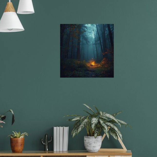 Twilight Campfire – Mystical Forest Art Print Poster (Vardagsrum 1)
