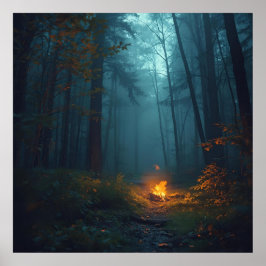 Twilight Campfire – Mystical Forest Art Print Poster