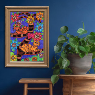 Twilight Cat Livets träd Folk Art Poster