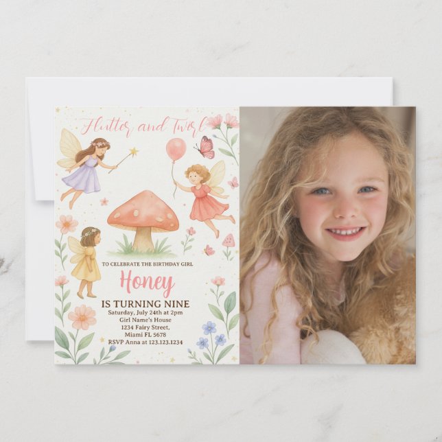Twilight Fairy Birthday-inbjudan med foto Inbjudningar (Framsida)