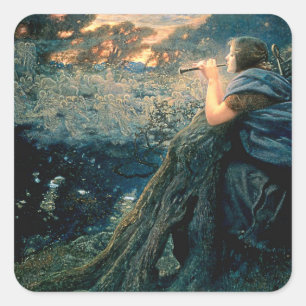 “Twilight Fantasy” av Edward Robert Hughes Fyrkantigt Klistermärke