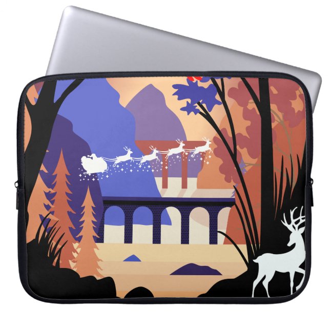 Twilight Forest Christmas Santa Sleigh Laptop Fodral (Framsidan)