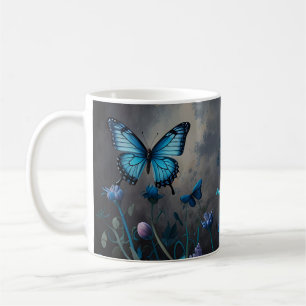Twilight Garden Butterfly och gult Flower-blommor Kaffemugg