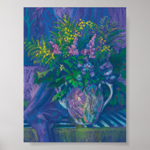 Twilight & Goldenrod Wildblommor Pastel Painting Poster