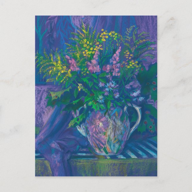 Twilight & Goldenrod Wildblommor Pastel Painting Vykort (Framsida)