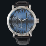 Twilight Handflatan Träd Silhouettes Tropical Mono Armbandsur<br><div class="desc">Elegant tropiska handflatan träd monokamerade klocka.</div>