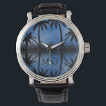 Twilight Handflatan Träd Silhouettes Tropical Mono Armbandsur<br><div class="desc">Elegant tropiska handflatan träd monokamerade klocka.</div>