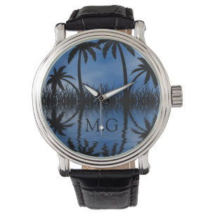 Twilight Handflatan Träd Silhouettes Tropical Mono Armbandsur