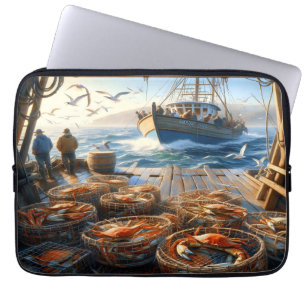 Twilight Harvest Fishermen Collating Crabs Laptop Fodral
