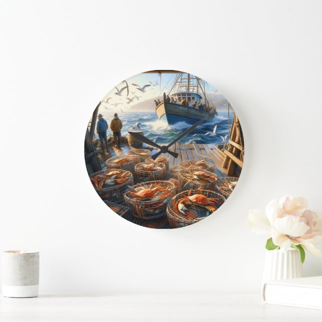 Twilight Harvest Fishermen Collating Crabs Stor Klocka (Hem)