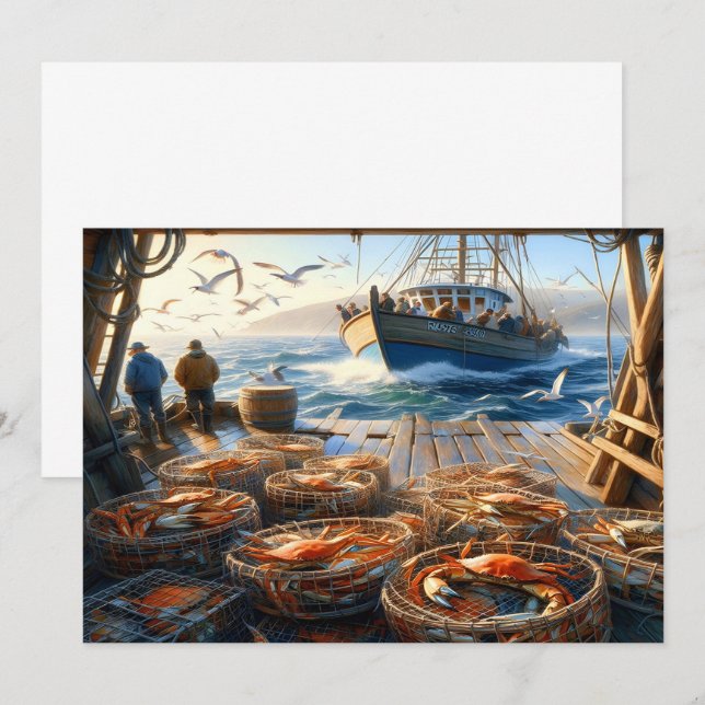 Twilight Harvest Fishermen Collating Crabs Tack Kort (Fram/baksida)