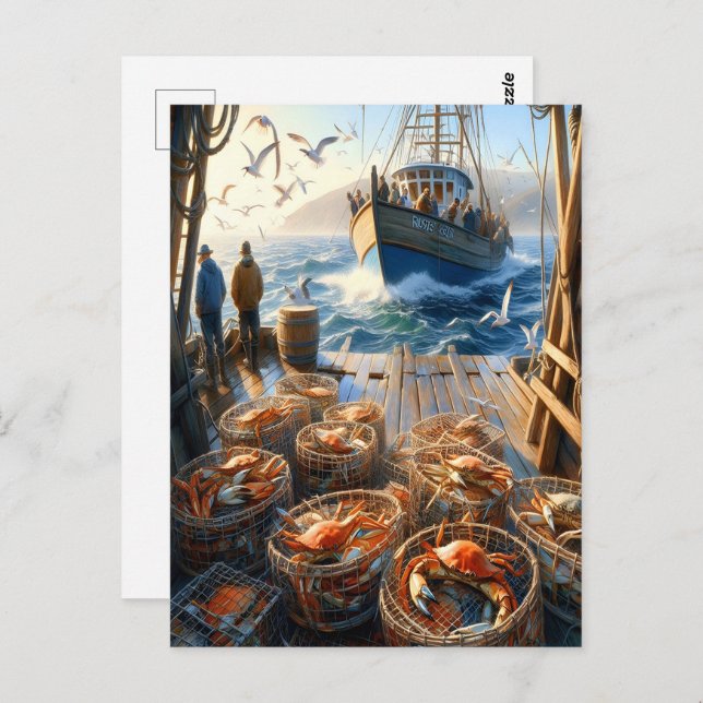 Twilight Harvest Fishermen Collating Crabs Vykort (Fram/baksida)