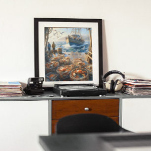 Twilight Harvest Fishermen Collected Crabs 16 x 20 Poster