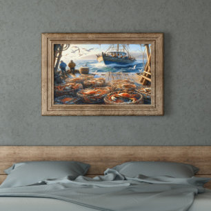 Twilight Harvest Fishermen Collected Crabs 24 x 18 Poster