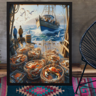 Twilight Harvest Fishermen Collected Crabs 24 x 36 Poster