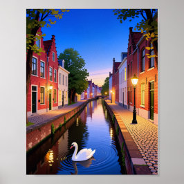 Twilight in Bruges Canals Poster