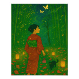Twilight in the Bamboo Forest - Kimono Girl Fototryck