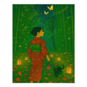 Twilight in the Bamboo Forest - Kimono Girl Fototryck