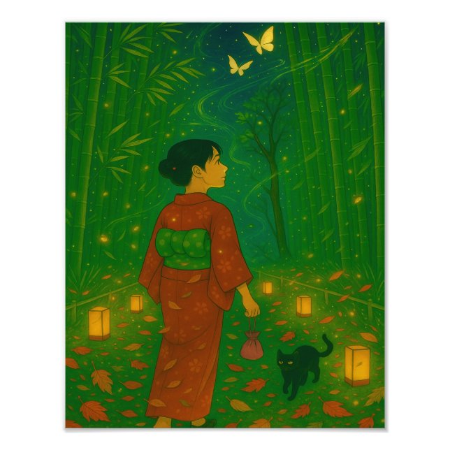 Twilight in the Bamboo Forest - Kimono Girl Fototryck (Framsidan)