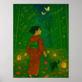 Twilight in the Bamboo Forest - Kimono Girl Poster
