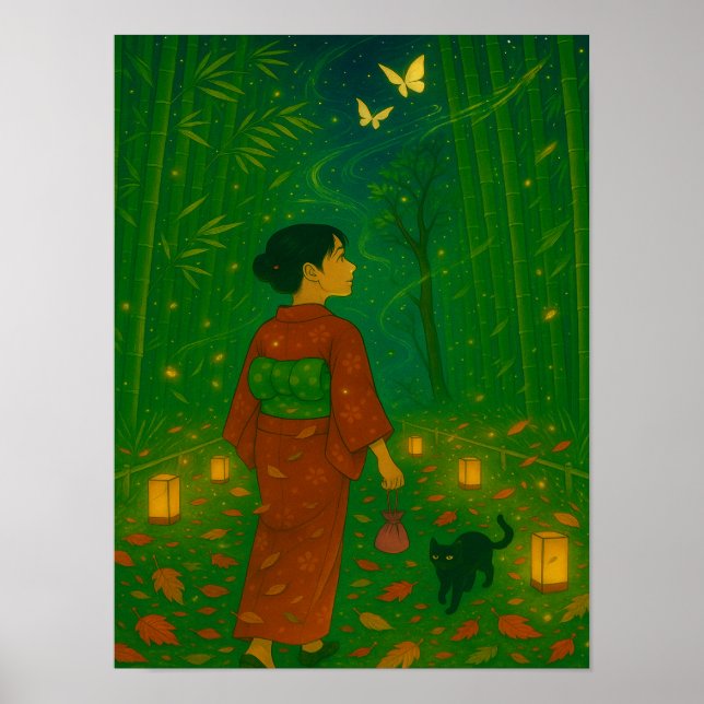Twilight in the Bamboo Forest - Kimono Girl Poster (Framsidan)