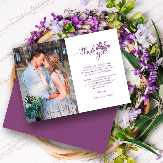 Twilight Lavender Floral Wreath Photo Wedding Tack Kort (Skapare uppladdad)