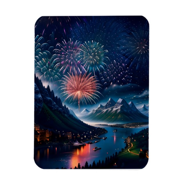 Twilight Mountain med Fireworks Magnet (Vertikal)