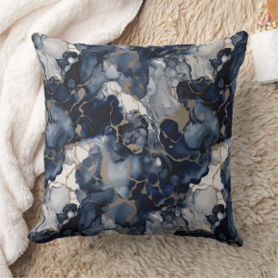 Twilight Navy Blue och Grått med Antique Guld Kudde