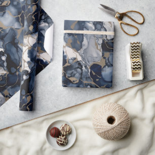 Twilight Navy Blue och Grått med Antique Guld Presentpapper