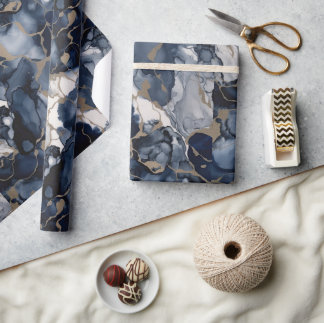Twilight Navy Blue och Grått med Antique Guld Presentpapper