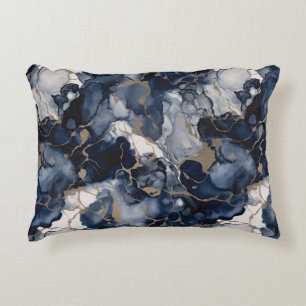 Twilight Navy Blue och Grått med Antique Guld Prydnadskudde