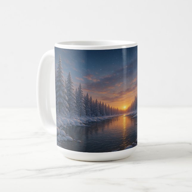 Twilight over Winter River Kaffemugg (Framsida vänster)