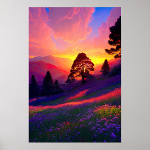 Twilight Palette, Backe med blommande blommor Poster